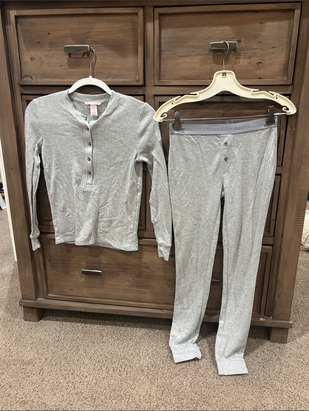 Victoria's Secret Light Gray Henley Pajama Set